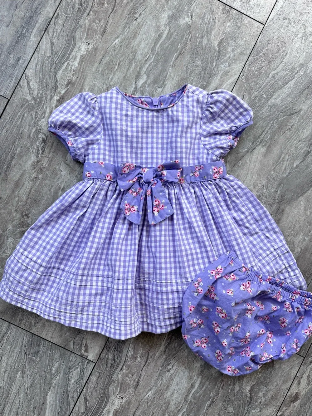 Lavender Gingham Baby Dress with Floral Bow Made with Love by Place 3/6